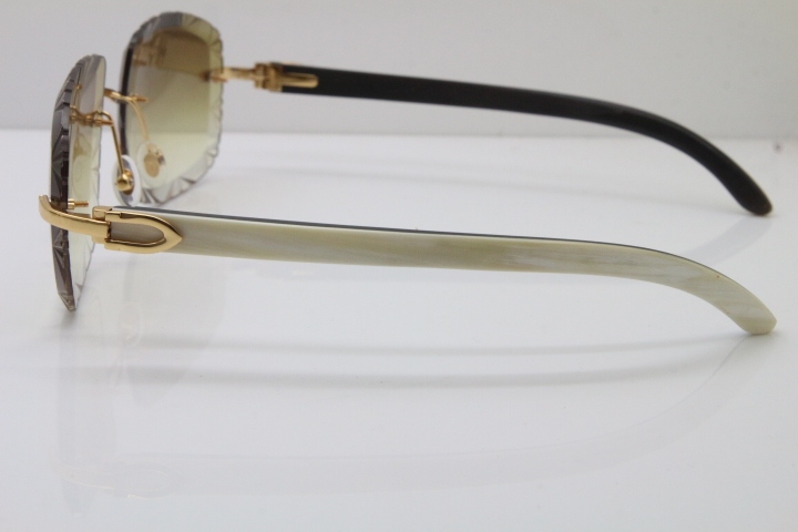 Cartier Rimless White Inside Black Buffalo Horn T8200762 Sunglasses in Gold Brown Lens New（Carved Lens）