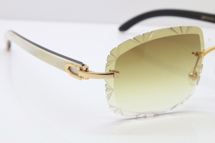 Cartier Rimless White Inside Black Buffalo Horn T8200762 Sunglasses in Gold Brown Lens New（Carved Lens）