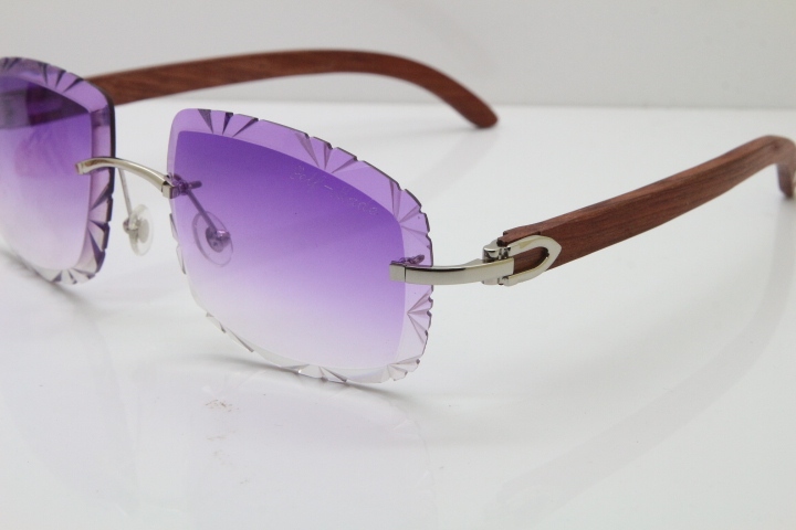 Cartier Rimless Original Wood T8200762 Sunglasses in Silver PurpleLens New（Carved Lens