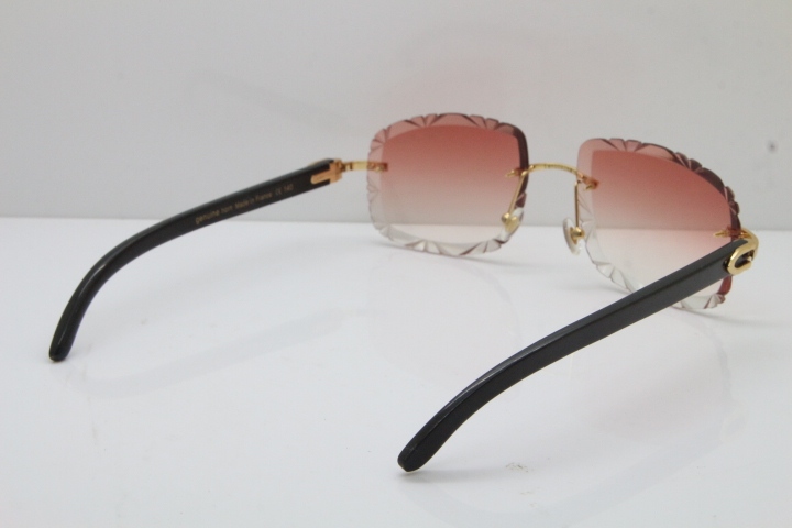 Cartier Rimless Carved Lens Black Buffalo Horn T8200762 Sunglasses  in Gold Pink Lens New