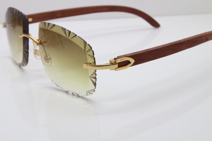 Cartier Rimless Original Wood T8200762 Sunglasses in Gold Brown Lens New（Carved Lens）