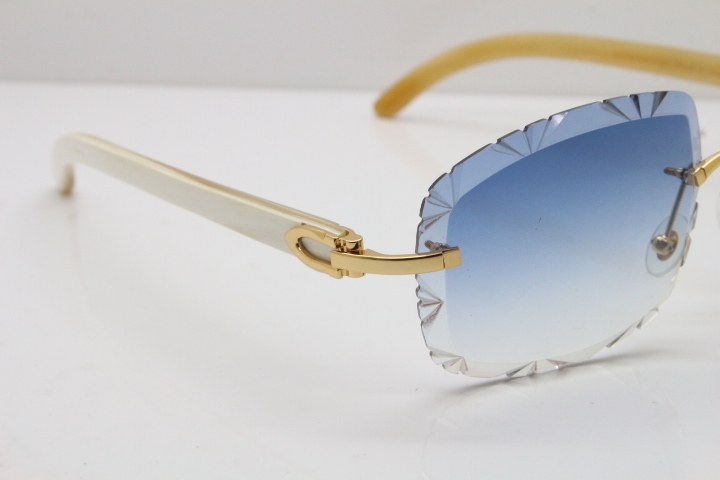 Cartier Rimless Genuine Natural T8200762 Sunglasses in Silver Blue Lens New（Carved Lens）
