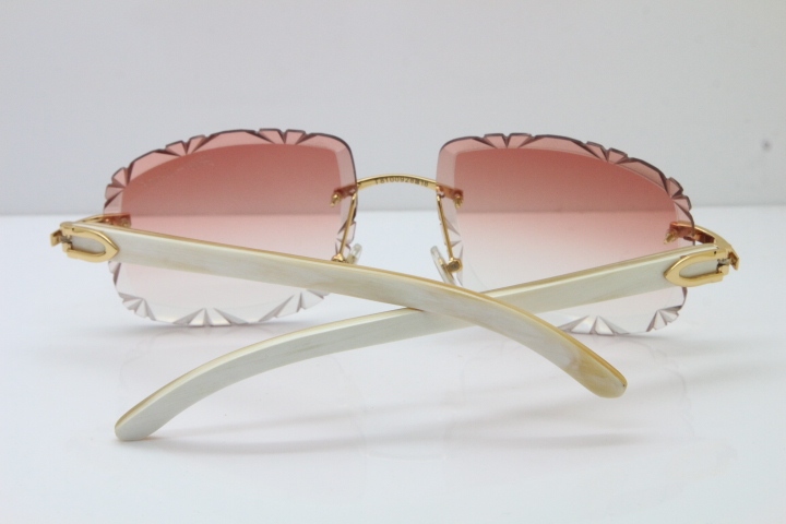 Cartier Rimless White Genuine Natural T8200762 Sunglasses in Gold Pink Lens New（Carved Lens）