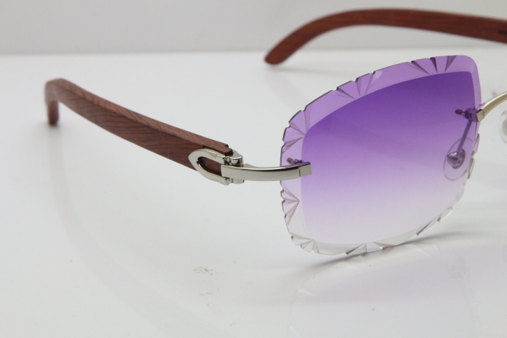 Cartier Rimless Original Wood T8200762 Sunglasses in Silver PurpleLens New（Carved Lens