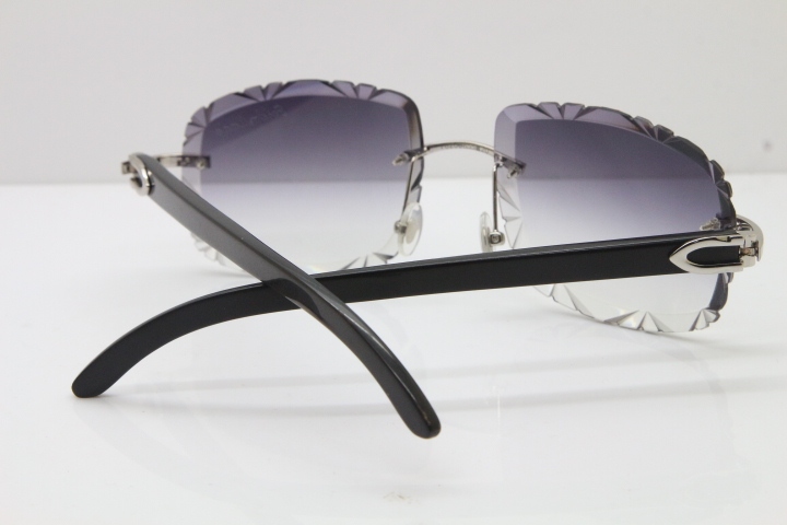 Cartier Rimless Carved Lens Black Buffalo Horn T8200762 Sunglasses in Silver Gray Lens New