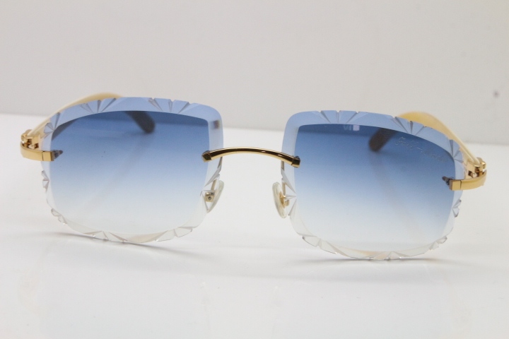 Cartier Rimless Genuine Natural T8200762 Sunglasses in Silver Blue Lens New（Carved Lens）