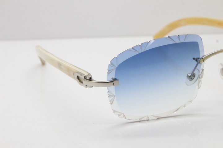 Cartier Rimless Genuine Natural T8200762 Sunglasses in Silver Blue Lens New（Carved Lens）