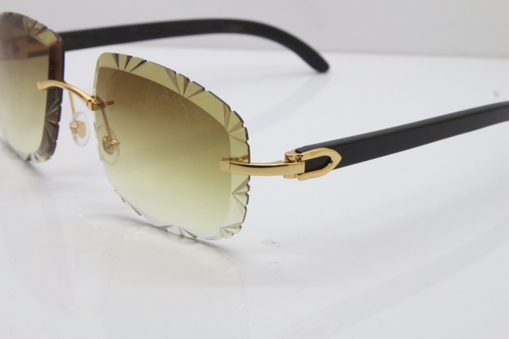 Cartier Rimless Carved Lens Black Buffalo Horn T8200762 Sunglasses  in Gold Brown Lens New