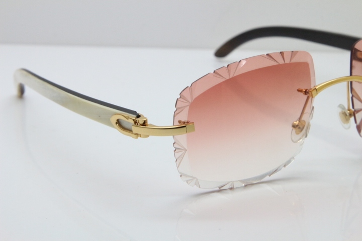 Cartier Rimless White Inside Black Buffalo Horn T8200762 Sunglasses in Gold Pink Lens New（Carved Lens）