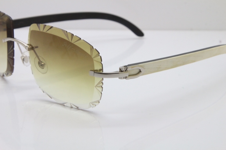 Cartier Rimless White Inside Black Buffalo Horn T8200762 Sunglasses in Gold Brown Lens New（Carved Lens）