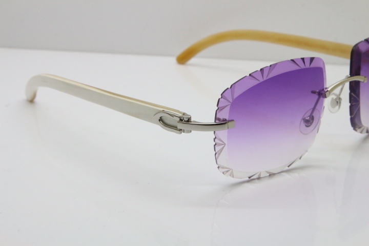 Cartier Rimless White Genuine Natural T8200762 Sunglasses in Silver Purple Lens New（Carved Lens）