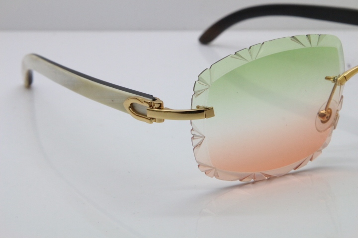 Cartier Rimless White Inside Black Buffalo Horn T8200762 Sunglasses in Gold Green Mix Brown Lens New（Carved Lens）