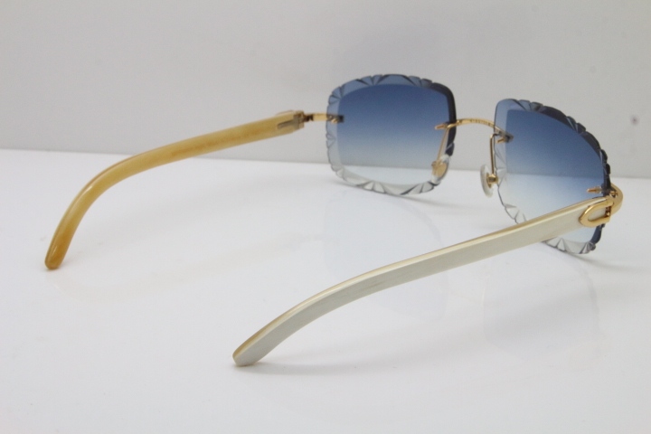 Cartier Rimless Genuine Natural T8200762 Sunglasses in Silver Blue Lens New（Carved Lens）