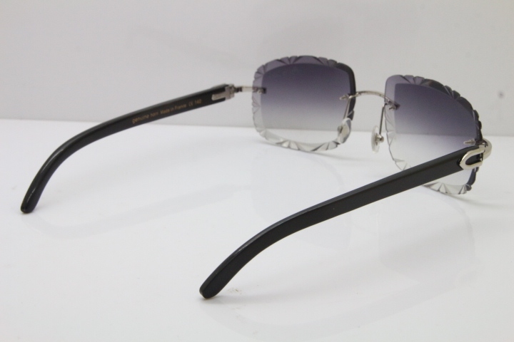 Cartier Rimless Carved Lens Black Buffalo Horn T8200762 Sunglasses in Silver Gray Lens New