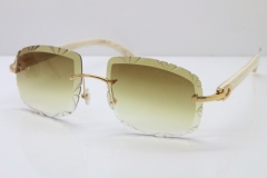 Cartier Rimless White Genuine Natural T8200762 Sunglasses in Silver Brown Lens New（Carved Lens）