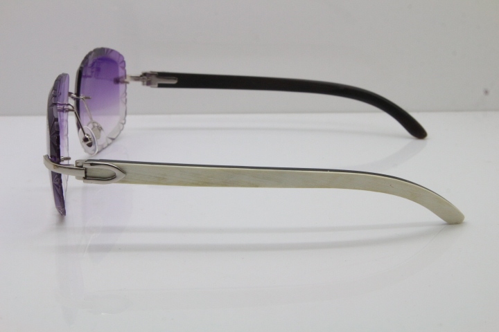 Cartier Rimless White Inside Black Buffalo Horn T8200762 Sunglasses in Silver Purple Lens New（Carved Lens）