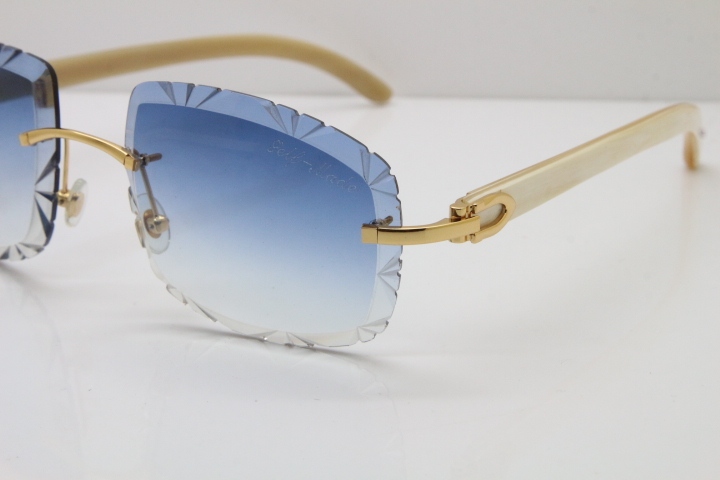 Cartier Rimless Genuine Natural T8200762 Sunglasses in Silver Blue Lens New（Carved Lens）