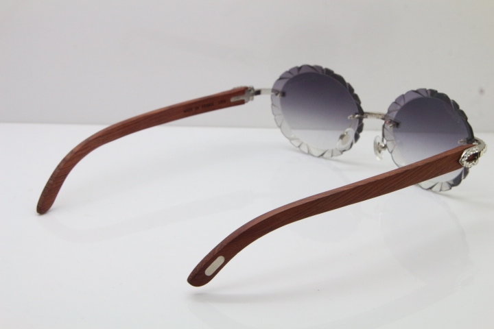 Cartier Big Stones Original Wood T8200761 Rimless Sunglasses In Gold Gray Carved Lens