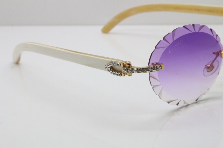 Cartier Big Stones White Genuine Natural Horn T8200761 Rimless Sunglasses In Gold Purple Carved Lens