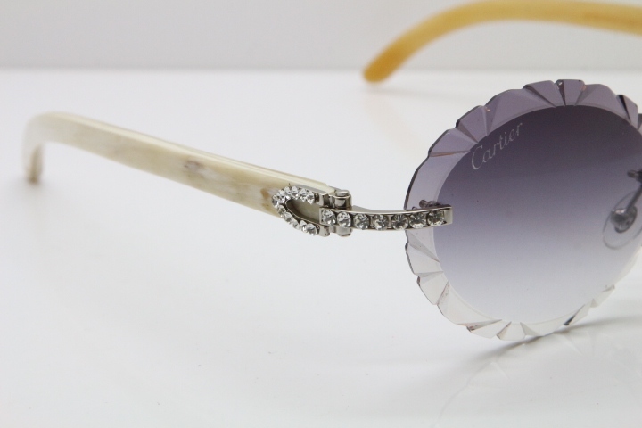 Cartier Big Stones White Genuine Natural Horn T8200761 Rimless Sunglasses In Gold Gray Carved Lens