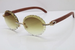 Cartier Big Stones Original Wood T8200761 Rimless Sunglasses In Gold Brown Carved Lens