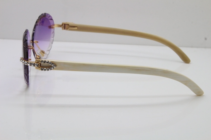 Cartier Big Stones White Genuine Natural Horn T8200761 Rimless Sunglasses In Gold Purple Carved Lens