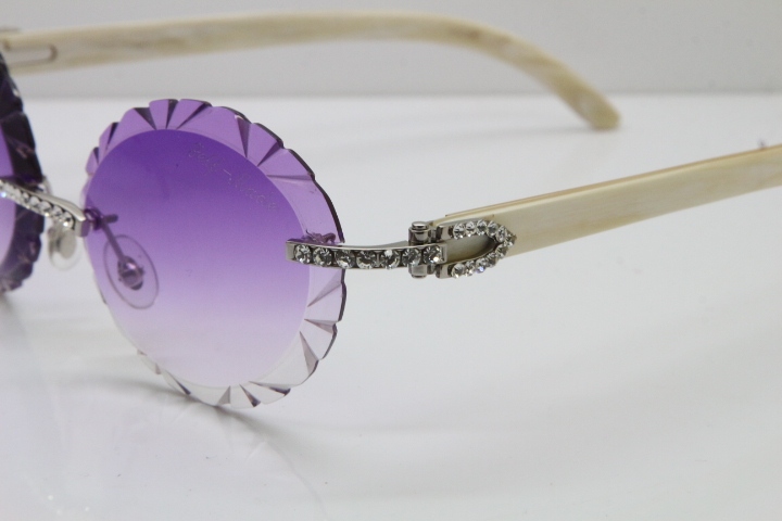 Cartier Big Stones White Genuine Natural Horn T8200761 Rimless Sunglasses In Gold Purple Carved Lens