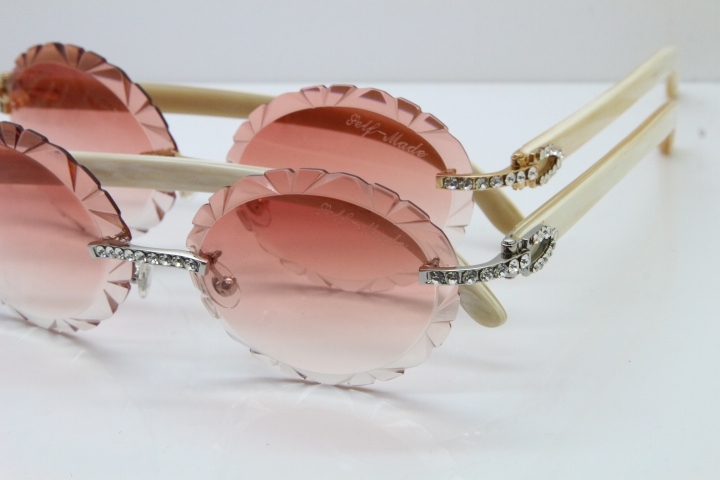 Cartier Big Stones White Genuine Natural Horn T8200761 Rimless Sunglasses In Gold Pink Carved Lens