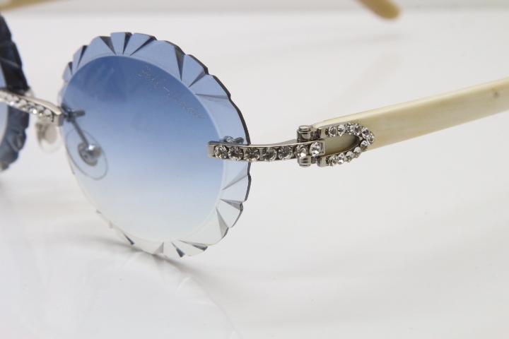 Cartier Big Stones White Genuine Natural Horn T8200761 Rimless Sunglasses In Gold Blue Carved Lens