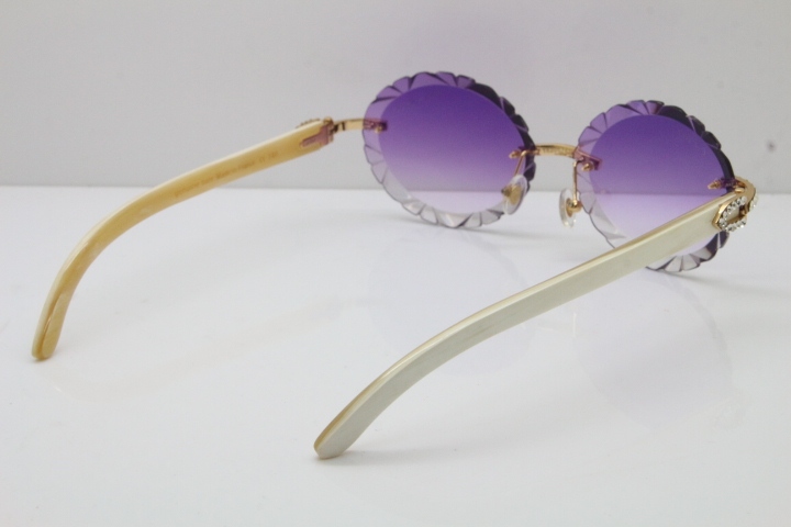 Cartier Big Stones White Genuine Natural Horn T8200761 Rimless Sunglasses In Gold Purple Carved Lens