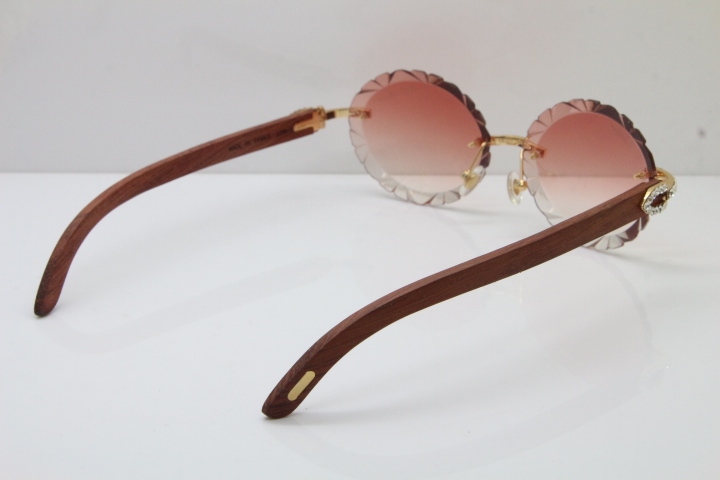 Cartier Big Stones Original Wood T8200761 Rimless Sunglasses In Gold Pink Carved Len
