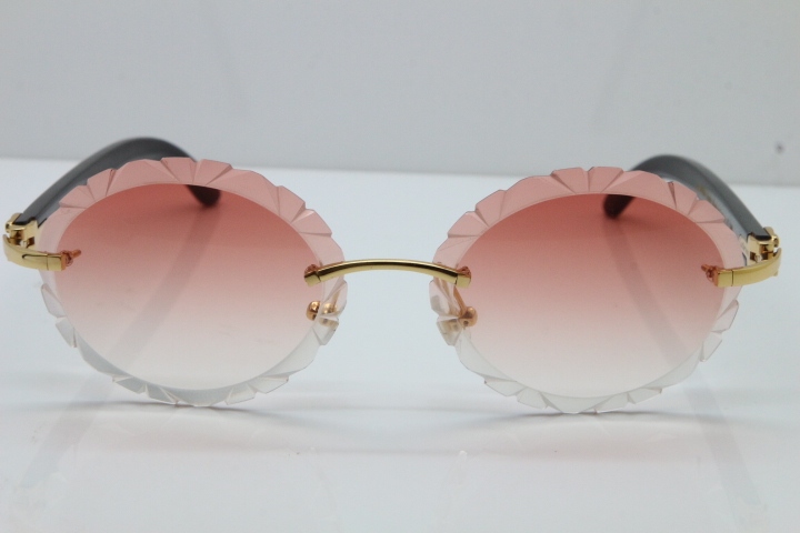 Cartier Rimless Original Black Buffalo Horn T8200761 Sunglasses In Gold Pink Carved Lens