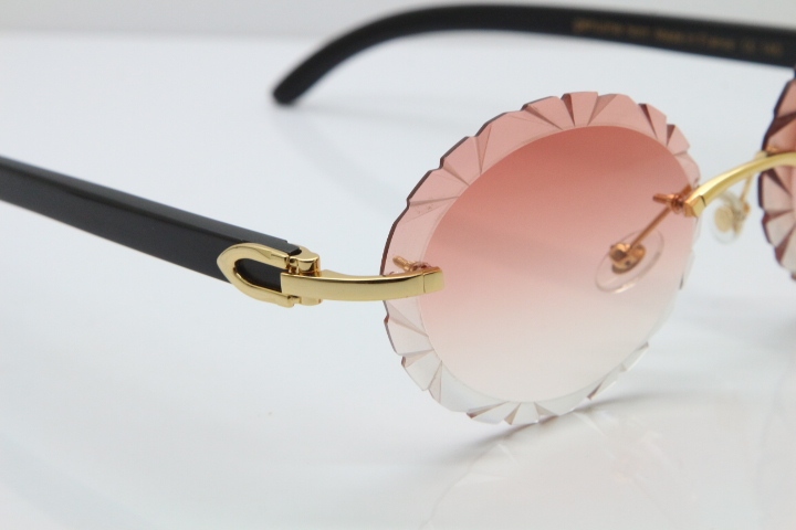 Cartier Rimless Original Black Buffalo Horn T8200761 Sunglasses In Gold Pink Carved Lens