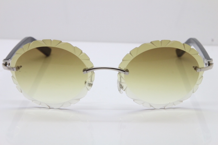 Cartier Rimless T8200761 Sunglasses In Gold Brown Carved Lens