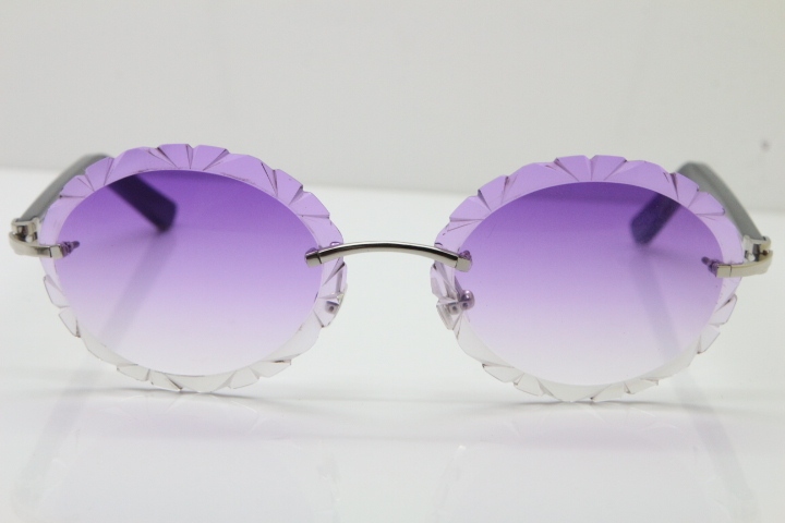 Cartier Rimless T8200761 Sunglasses In Gold Purple Carved Lens