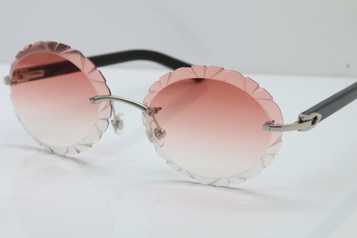 Cartier Rimless T8200761 Sunglasses In Gold Pink Carved Lens