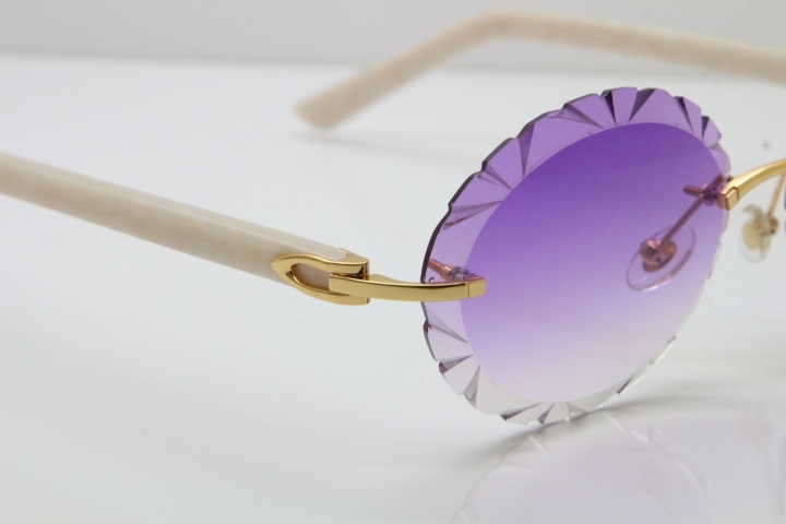 Cartier Rimless T8200761 Sunglasses In Gold Purple Carved Lens