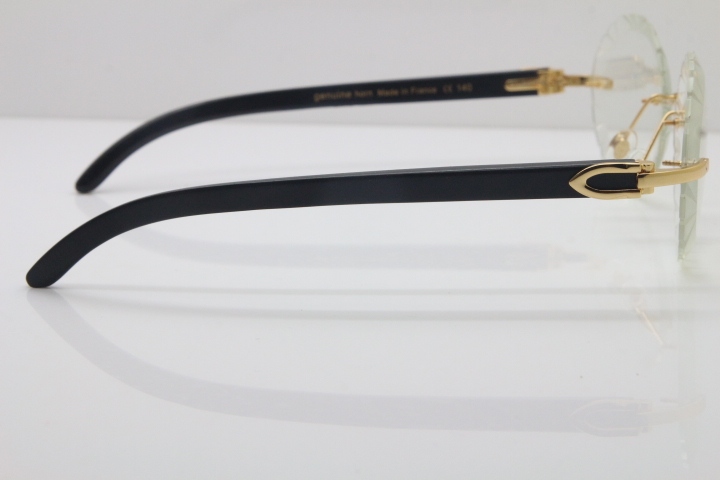 Cartier Optical Rimless Original Black Buffalo Horn T8200761 In Gold Carved Lens