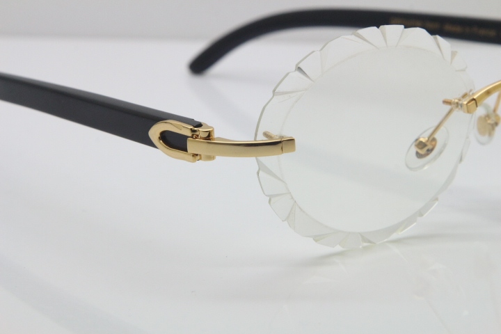 Cartier Optical Rimless Original Black Buffalo Horn T8200761 In Gold Carved Lens