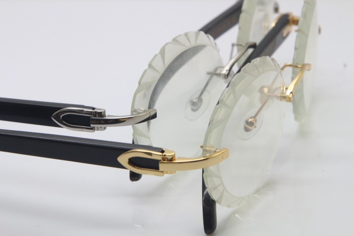 Cartier Optical Rimless Original Black Buffalo Horn T8200761 In Gold Carved Lens