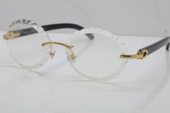 Cartier Optical Rimless Original Black Buffalo Horn T8200761 In Gold Carved Lens