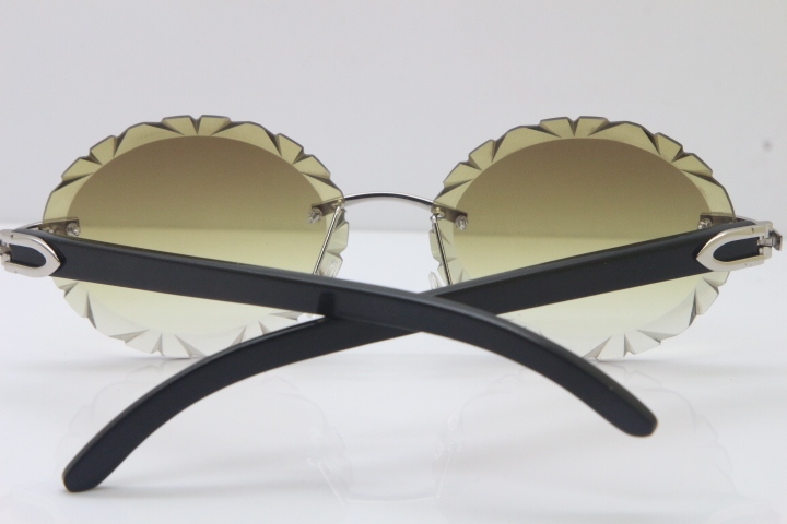 Cartier Rimless Original Black Buffalo Horn T8200761 Sunglasses In Gold Brown Carved Lens