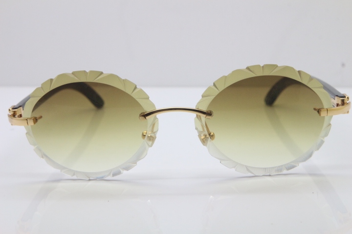 Cartier Rimless Original Black Buffalo Horn T8200761 Sunglasses In Gold Brown Carved Lens