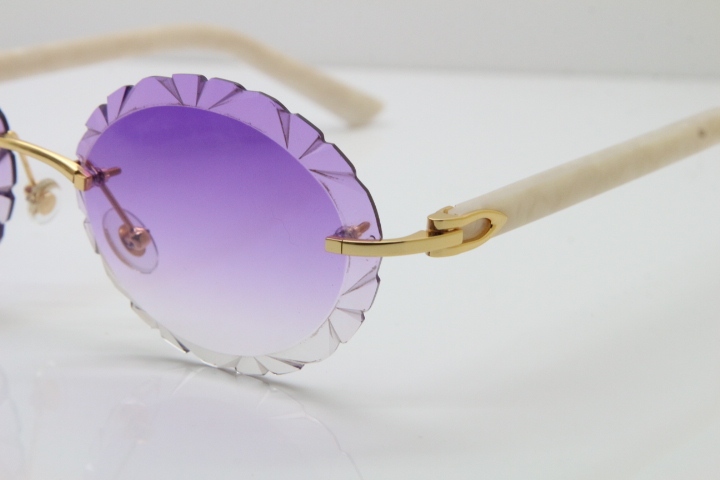 Cartier Rimless T8200761 Sunglasses In Gold Purple Carved Lens