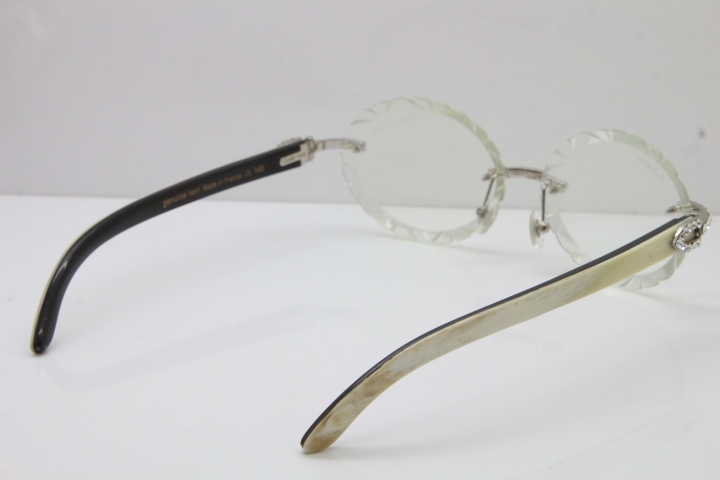 Cartier Big Stones White Inside Black Buffalo Horn T8200761 Rimless Optical In Silver Transparent Carved Lens