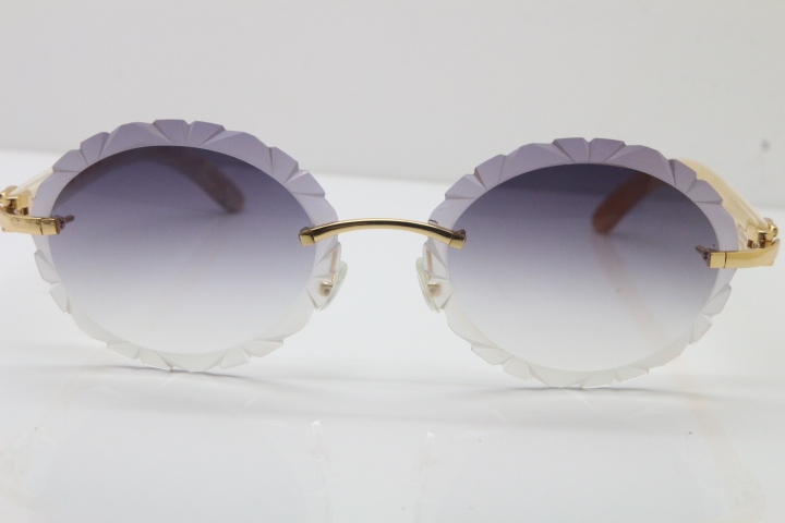 Cartier Rimless Original Genuine Natural Horn T8200761 Sunglasses In Gold Gray Carved Lens