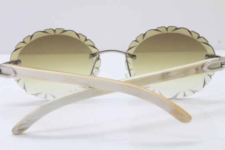 Cartier Rimless Original Genuine Natural Horn T8200761 Sunglasses In Gold Brown Carved Lens