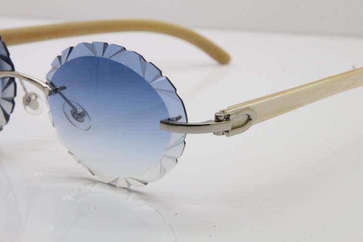 Cartier Rimless Original Genuine Natural Horn T8200761 Sunglasses In Gold Blue Carved Lens