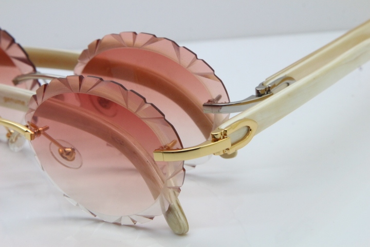 Cartier Rimless Original Genuine Natural Horn T8200761 Sunglasses In Gold Pink Carved Lens