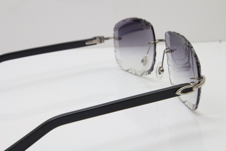 Cartier T8200762 Rimless Sunglasses In Silver Purple Carved Lens